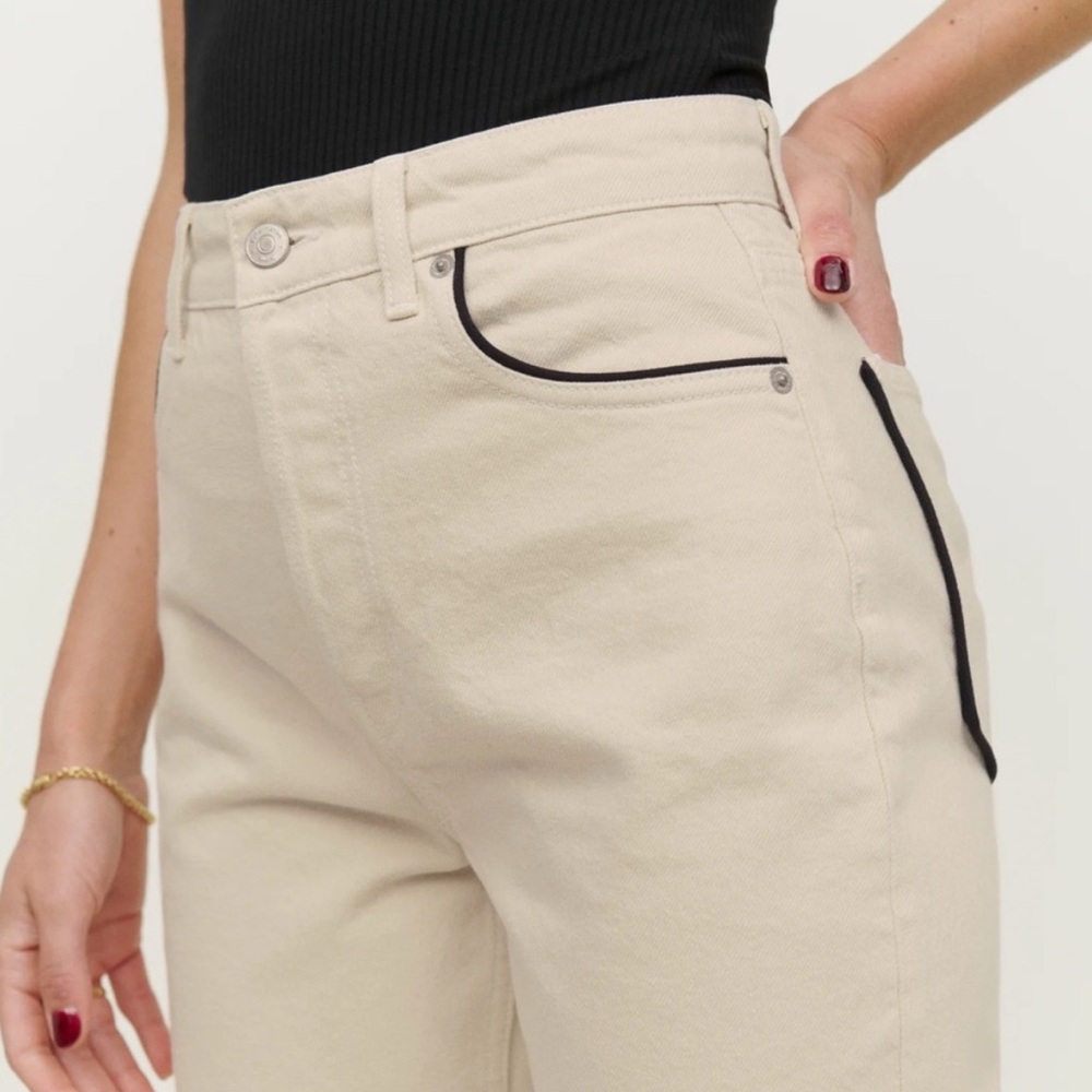 Reformation Cynthia High Rise Jeans cream with black trim